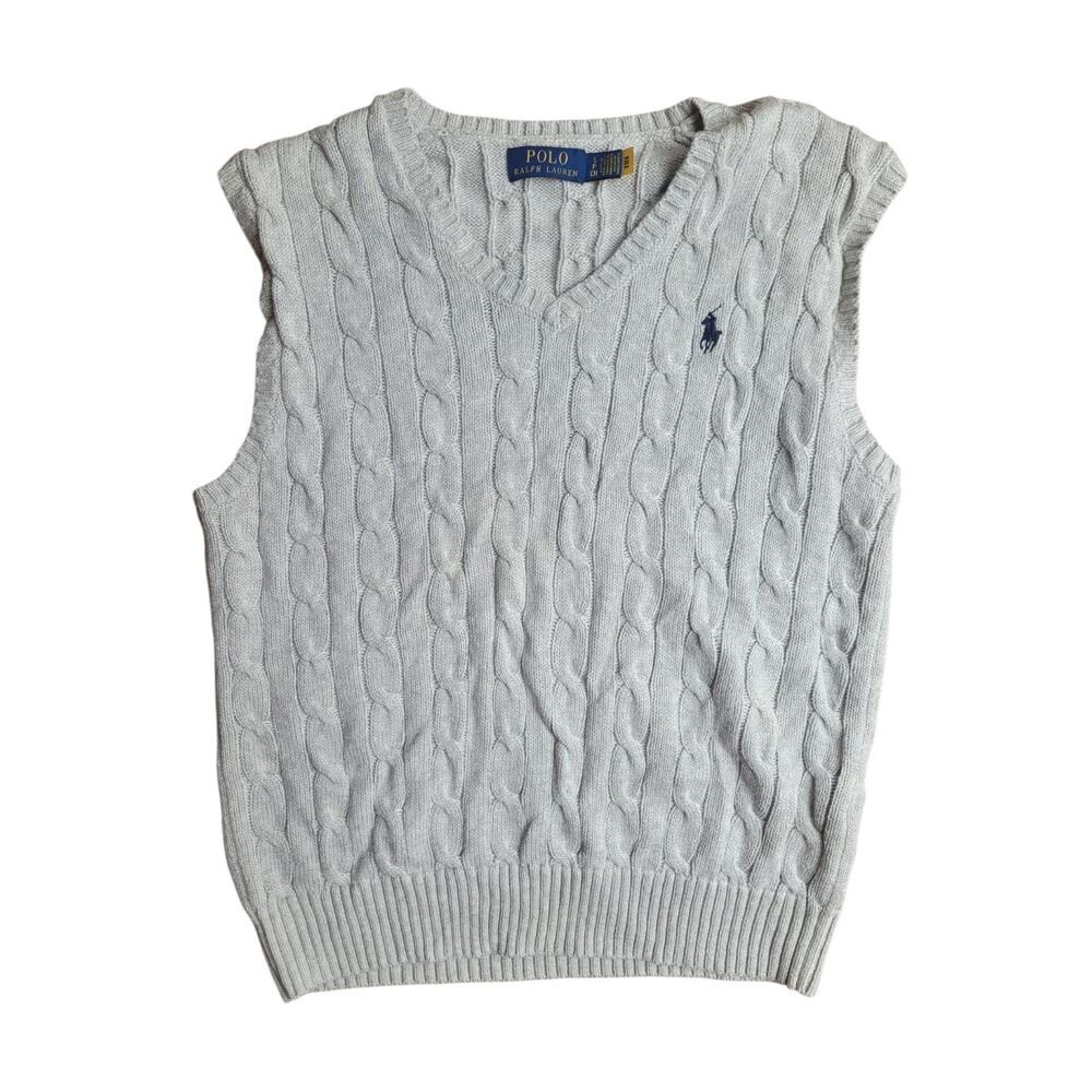 Polo Ralph Lauren Cable Knit V Neck Sweater Vest Men's S Light Gray
